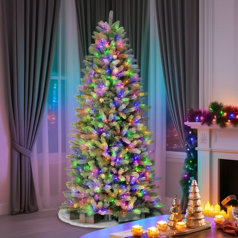 Puleo International 7.5' Pre-Lit Artificial Kensington Fir Slim Tree with 900 Dual-Color LED Lights