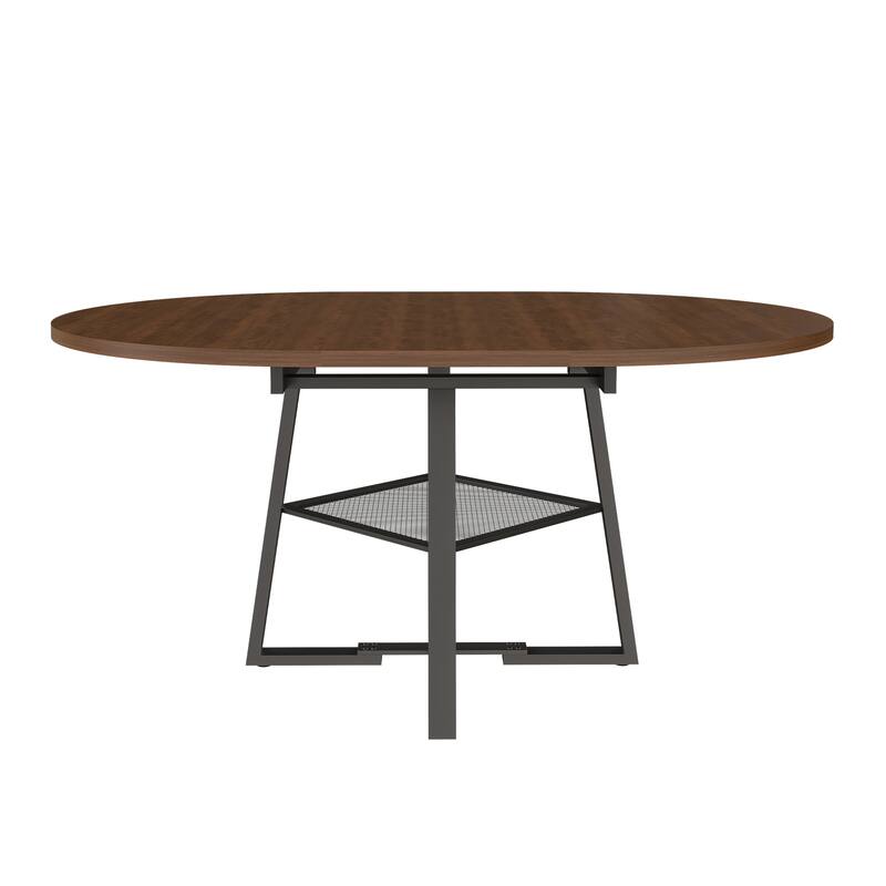 Extendable Round Dining Table, Kitchen Table with Open Wire Grid Shelf, Meeting Table for 4-8 People