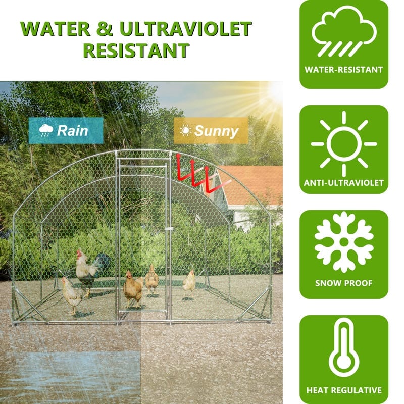 Large Walk-In Metal Chicken Coop – Dome-Shaped Poultry Run with Waterproof & UV-Resistant Cover, Heavy-Duty 1" Tube Frame .