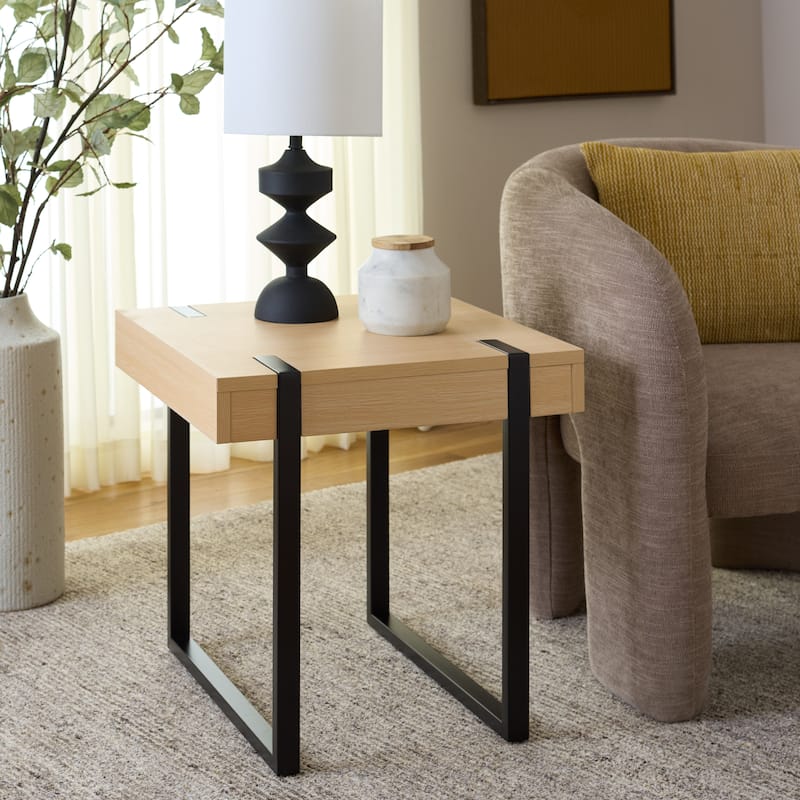 SAFAVIEH Home Klausner Accent Table - 20"W x 20"D x 20"H - Sand/Black