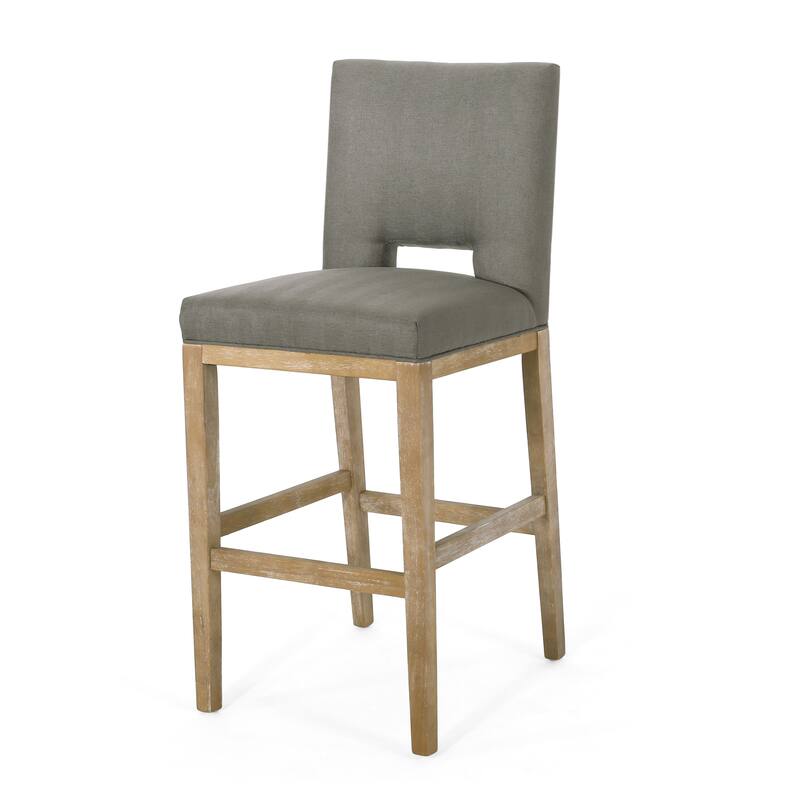 Modern Grey Fabric Bar Stools with Wooden Legs 45.5 Inch Height Upholstered Kitchen Stools Set of 1