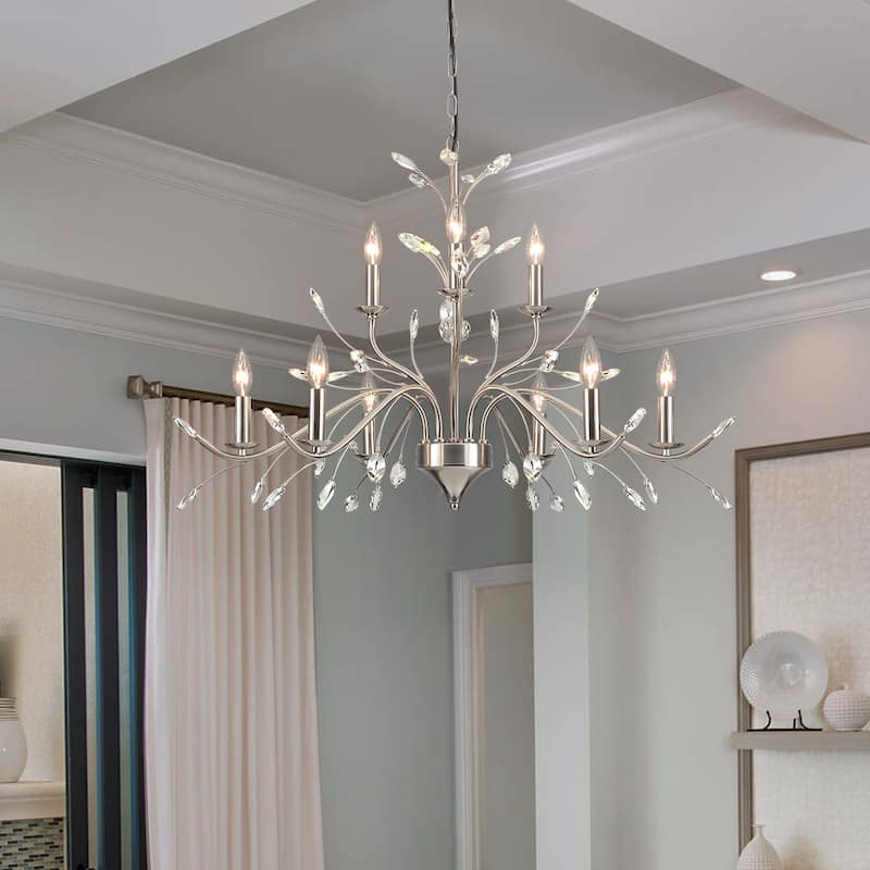 Farmhouse Retro Tree Branch Crystal Chandelier Candle-Style Pendant Light - 35.43 in. W x  22.05 in. H - Silver