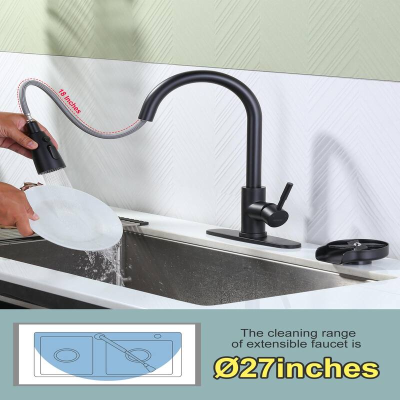 WOWOW Single-Handle Pull Down Sprayer Kitchen Faucet with Glass Rinser