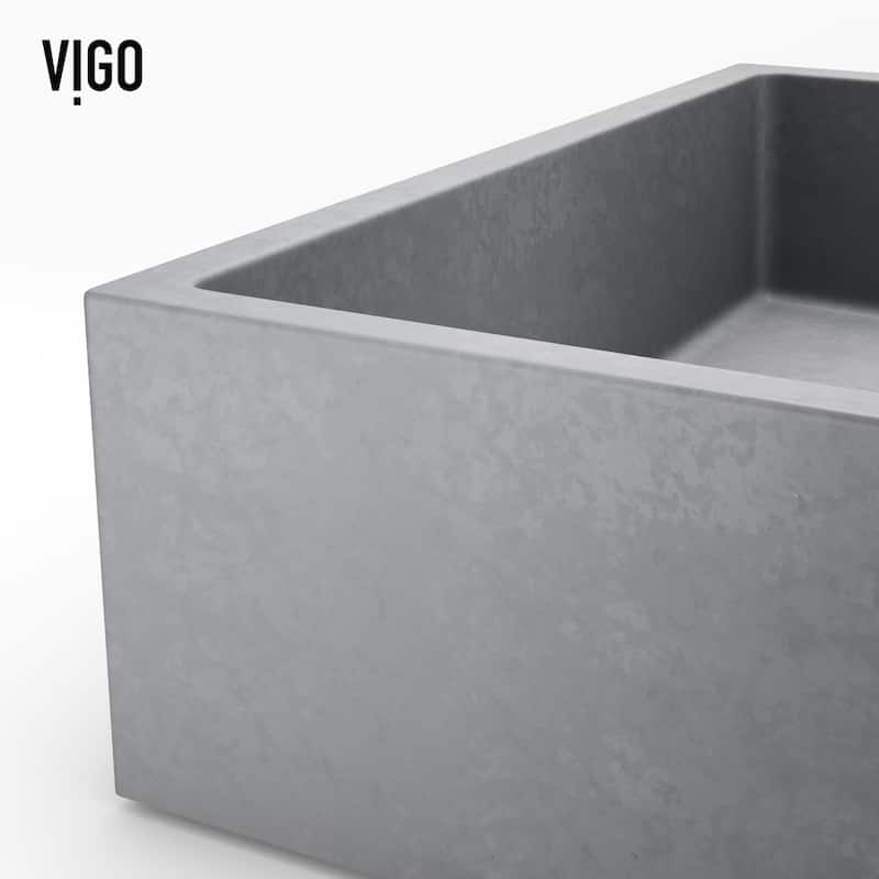 VIGO Coca 19"L x 15"W Concrete Vessel Sink and Cass 12"H Faucet Set