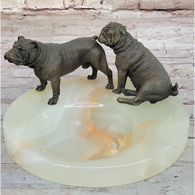 Bronze Imitative BullImitative dog Pug Imitative Dog Figurines On Marble - Soap Dish Ashtray Handmade Art