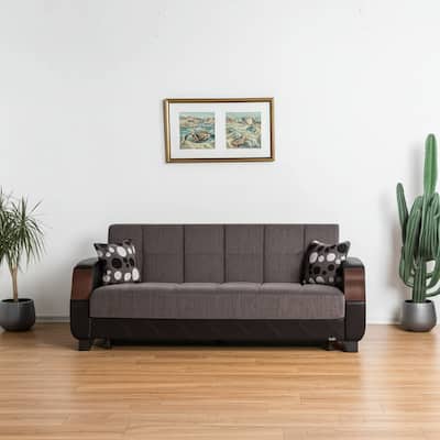 HomeRoots 89" Gray Chenille Convertible Futon Sleeper Sofa And Toss Pillows With Storage