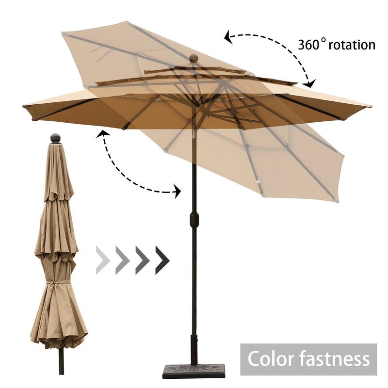 Aoodor Patio Umbrella 10 ft. for Dining Table Outdoor Market Yard Use 3 Tier Ventilation (Umbrella only)