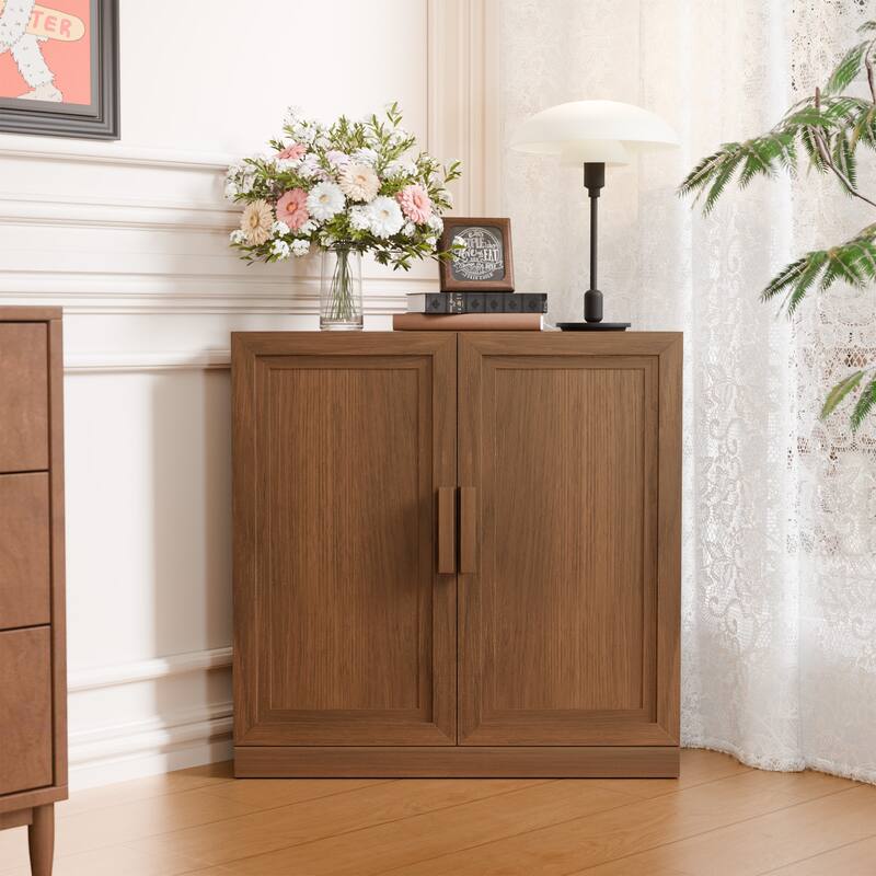 Corner Cabinet Wooden Corner Storage Organizer Cabinet with Adjustable Shelves - Walnut - 31 in. W X 31 in. H