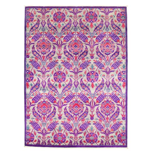 ECARPETGALLERY Hand-knotted Lahore Finest Collection Purple Wool Rug - 6'0 x 8'7
