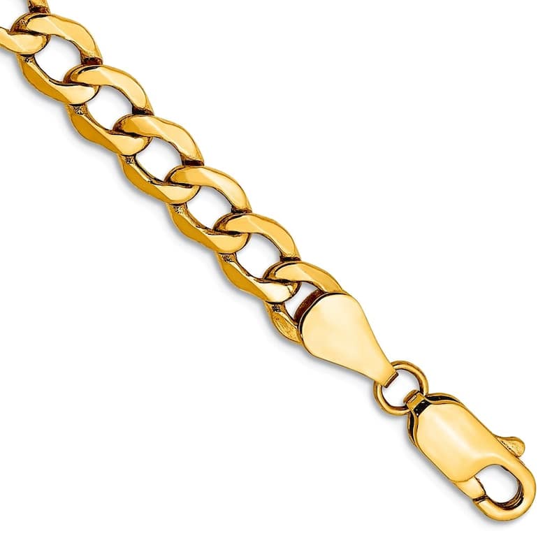Curata 10k Yellow Gold Unisex 7" 8" or 9" Solid Curb Link Chain Bracelet - 2.5mm 3.35mm 4.3mm 5.25mm 6.5mm - 5.25 mm - 8 Inch