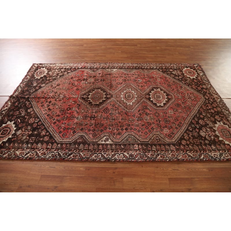 Vegetable Dye Qashqai Persian Antique Rug Hand-knotted Wool Carpet - 5'4"x 8'4"
