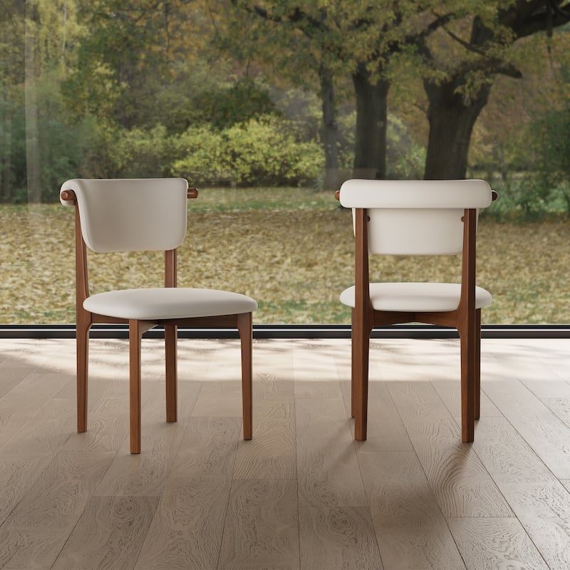 Modern Not Assembled Need Faux Leather Dining chairs, Beige, Solid Wood legs, Mid Century Kitchen Chairs for Diningroom