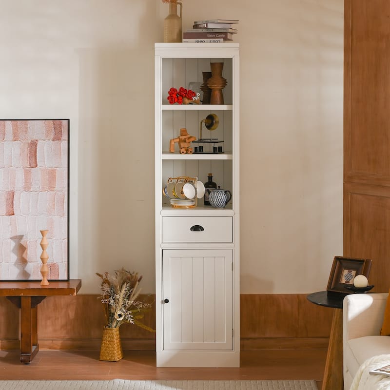 Freestanding 5-Tier Display Book Shelf with File Drawer, Bookcase with Storage Cabinet, Wooden Organizer Pantry Cabinet