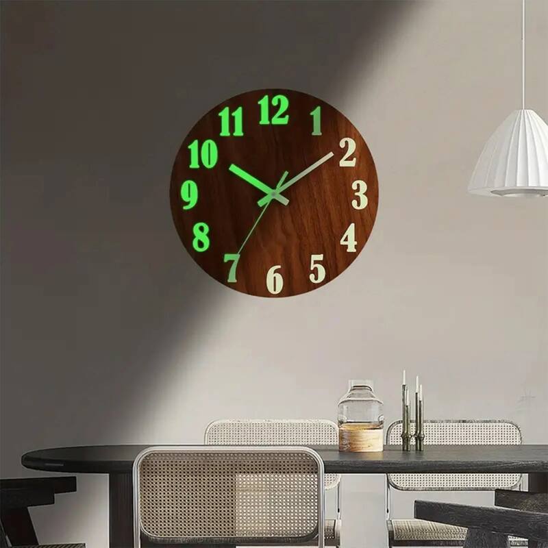 Wooden 12 Inch Luminous Wall Clock Silent for Living Room - 12 Inch Dia.
