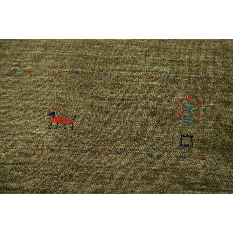 Tribal Green Gabbeh Oriental Area Rug Handmade Wool Carpet - 8'1"x 10'1"