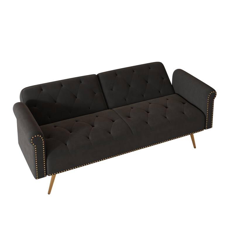 69.7" Velvet Sofa Bed with Nailhead Trim & Pillow - Modern 2-Seater Sleeper