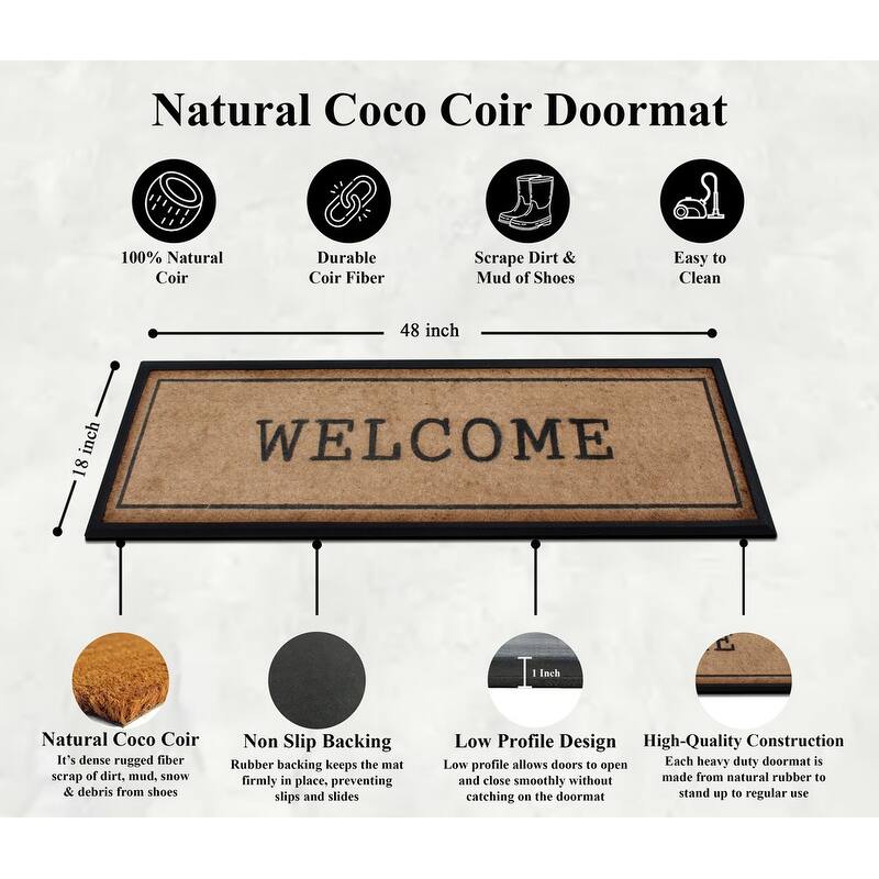 A1HC Natural Coir and Rubber Large Door Mat, Thick Durable Doormats for Indoor Outdoor Entrance