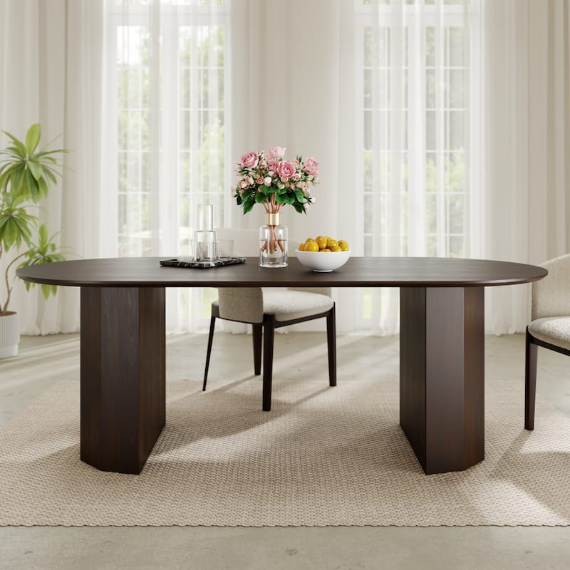 Dovelina 79" Modern Oval Wooden Dining Table - Sturdy Fluted Base for 8 People - Walnut
