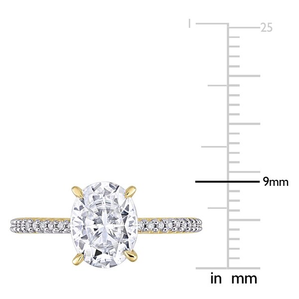 Miadora 2ct DEW Oval-cut Moissanite and 1/10ct TDW Diamond Engagement Ring in 14k Yellow Gold