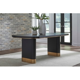 Doheny Wood and Metal Oval Dining Table in Black and Brass - 30" x 79" x 39"