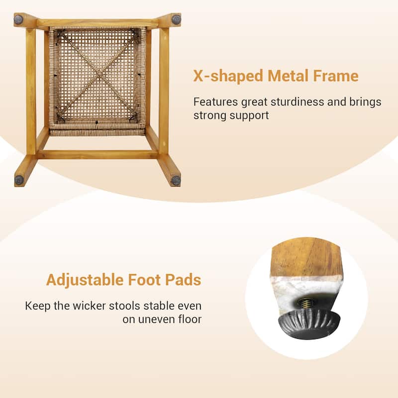 Gymax Wicker Bar Stools Set of 4 Patio Chairs w/ Solid Wood Frame &