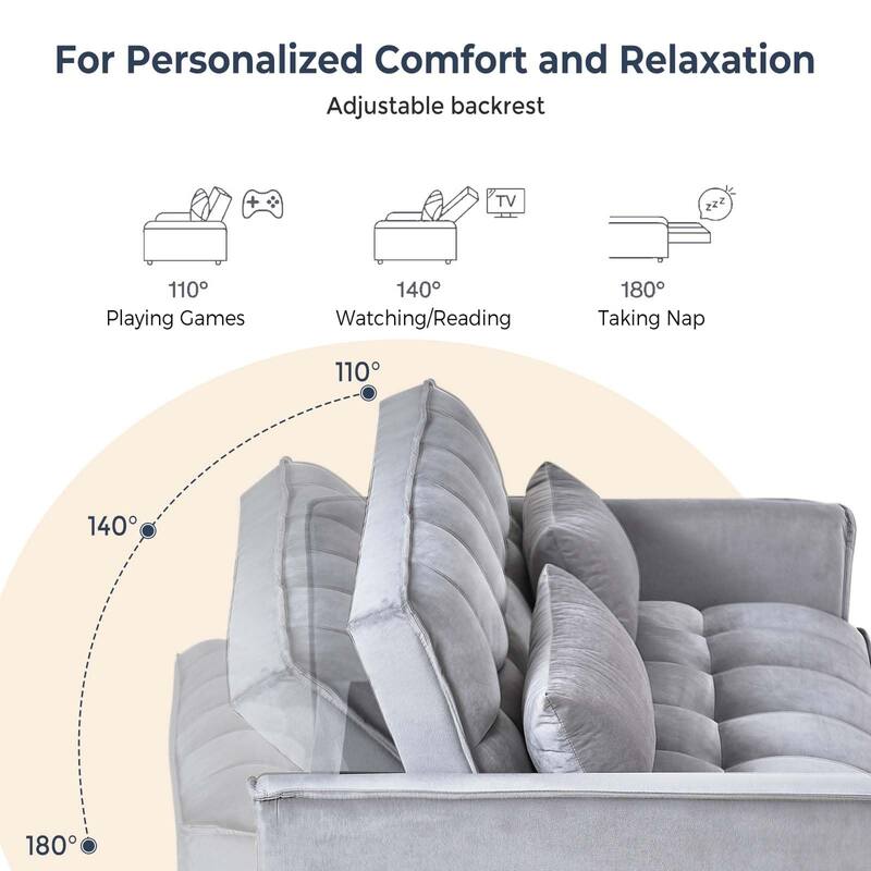 3 in 1 Velvet Sofa Bed with Adjustable Backrest