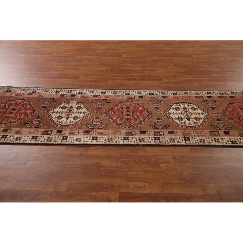 Traditional Ardebil Persian Vintage Runner Rug Handmade Wool Carpet - 2'10"x 10'5"