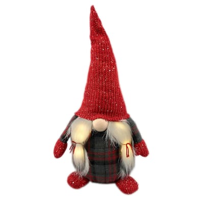 LED Pigtail Christmas Girl Gnome Decoration - 22" - Red and Green