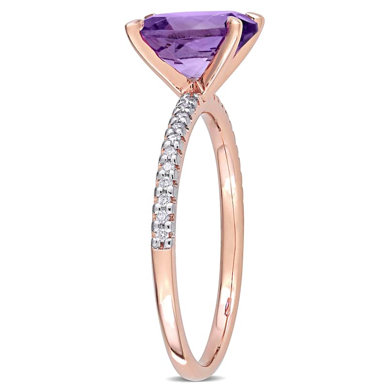 Miadora 14k Rose Gold Oval-cut Amethyst and 1/10ct TDW Diamond Solitaire Engagement Ring