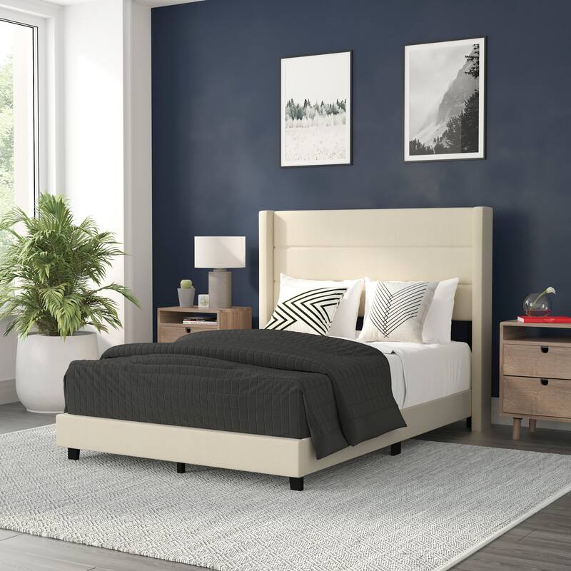 Flash Furniture FFIF46441 Miltiades Full Wood Platform Bed Frame with - Beige