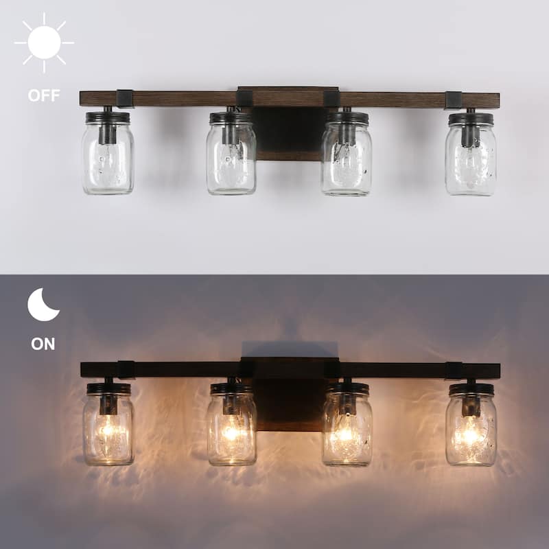 Kole Farmhouse 4-Light Linear Bathroom Vanity Lights Mason Jar Glass Wall Sconces