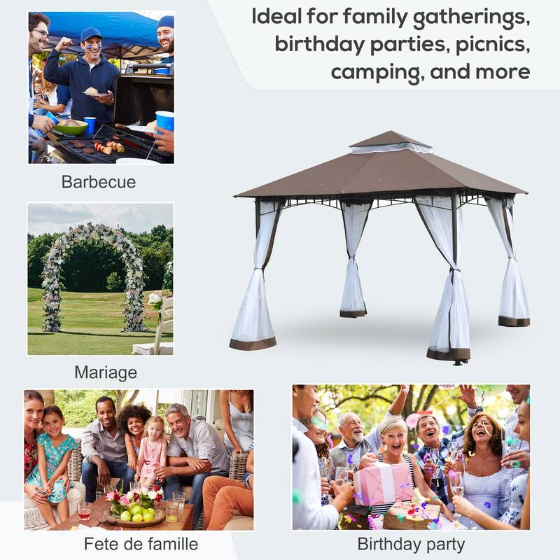Outsunny 10'x10' Metal Outdoor Patio Gazebo Canopy Pavilion Grill Gazebo with Mesh Netting, and Double-Tier Roof