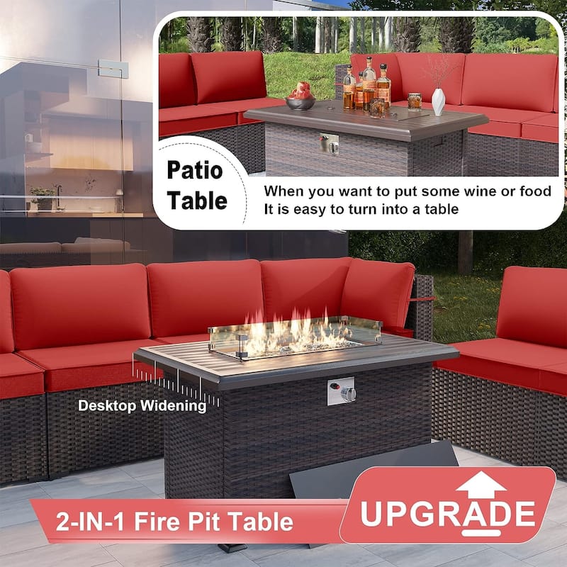 Kullavik 13 Pieces Outdoor Patio Furniture Set with Fire Pit Table