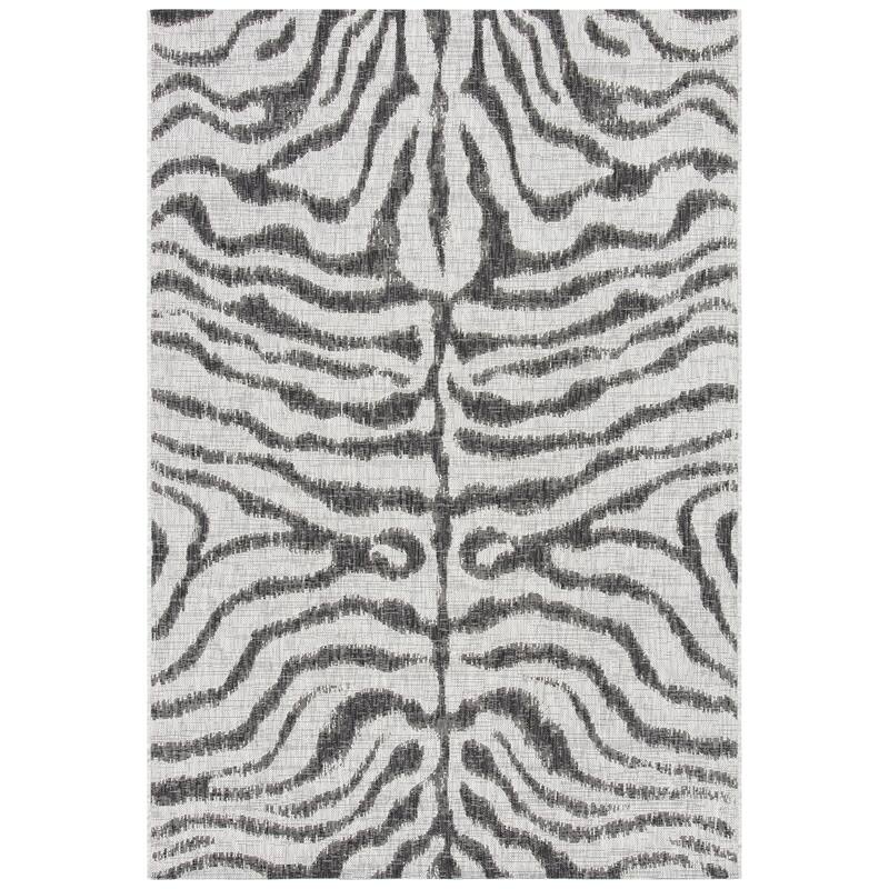SAFAVIEH Courtyard Kalyonka Indoor/ Outdoor Waterproof Patio Backyard Rug - 2' x 3'7" - Grey/Black