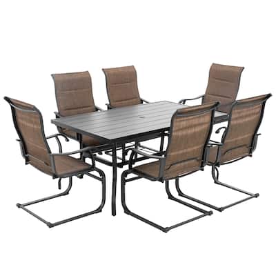 Nuu Garden Patio 7-Piece Textilene and Iron Dining Set with Umbrella Hole