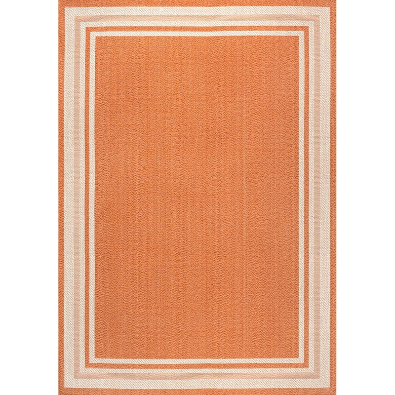 JONATHAN Y Haynes Modern Border Stripe Indoor/Outdoor Area Rug - 8 X 10 - Orange/Cream