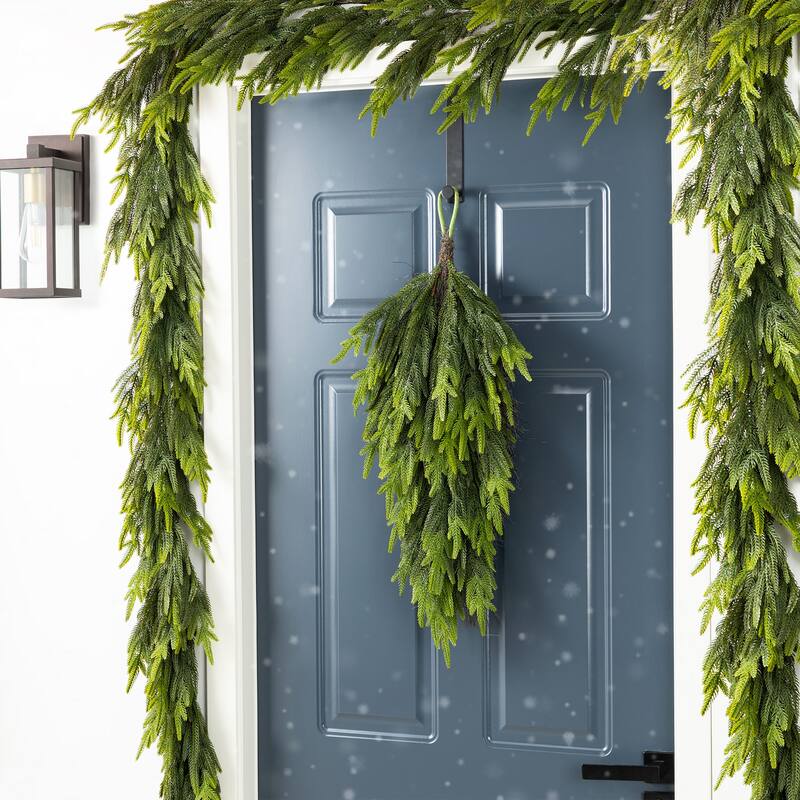 Glitzhome Christmas Greenery Pine PE Dripping Garland & Wreath & Teardrop Set