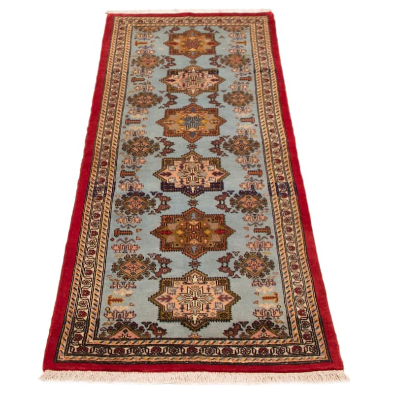 ECARPETGALLERY Hand-knotted Kayseri Blue Wool Rug - 2'7 x 7'3