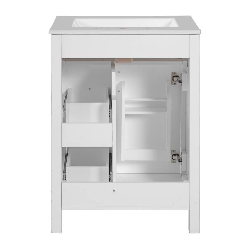 GDFStudio - Cielo Wood & Ceramic 24" Bathroom Vanity with Sink, 2 Drawers, Door & Storage Racks