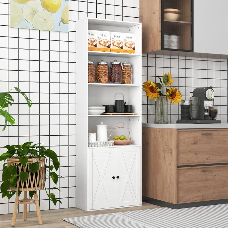 Costway 71" Farmhouse Bookcase with Doors with 6 Shelves & 2-Door - See Details