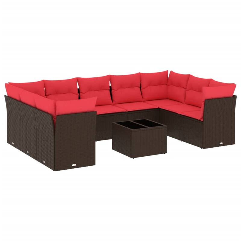 vidaXL 9/10 Piece Patio Sofa Set with Cushions Black/Brown/Gray Poly Rattan - 21.7 x 24.4 x 27.2