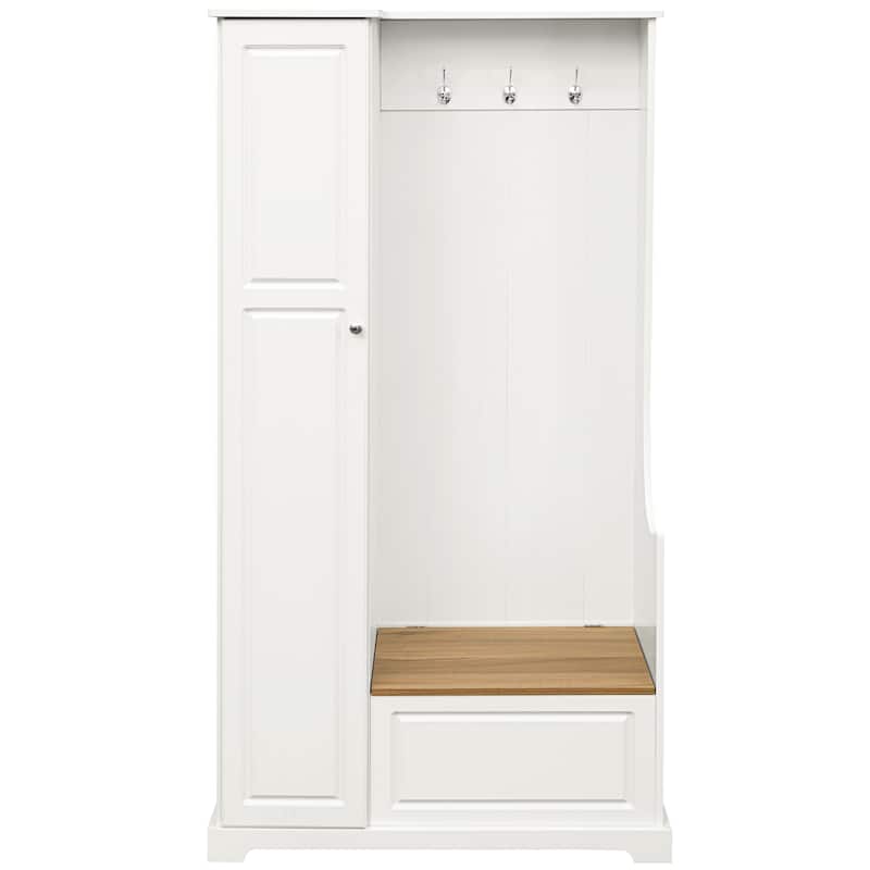 Versatile Design Hall Tree with Flip-Up Bench, 4-in-1 Minimalist Coat Hanger Shoe Cabinet with Adjustable Shelves, Hanging Hooks