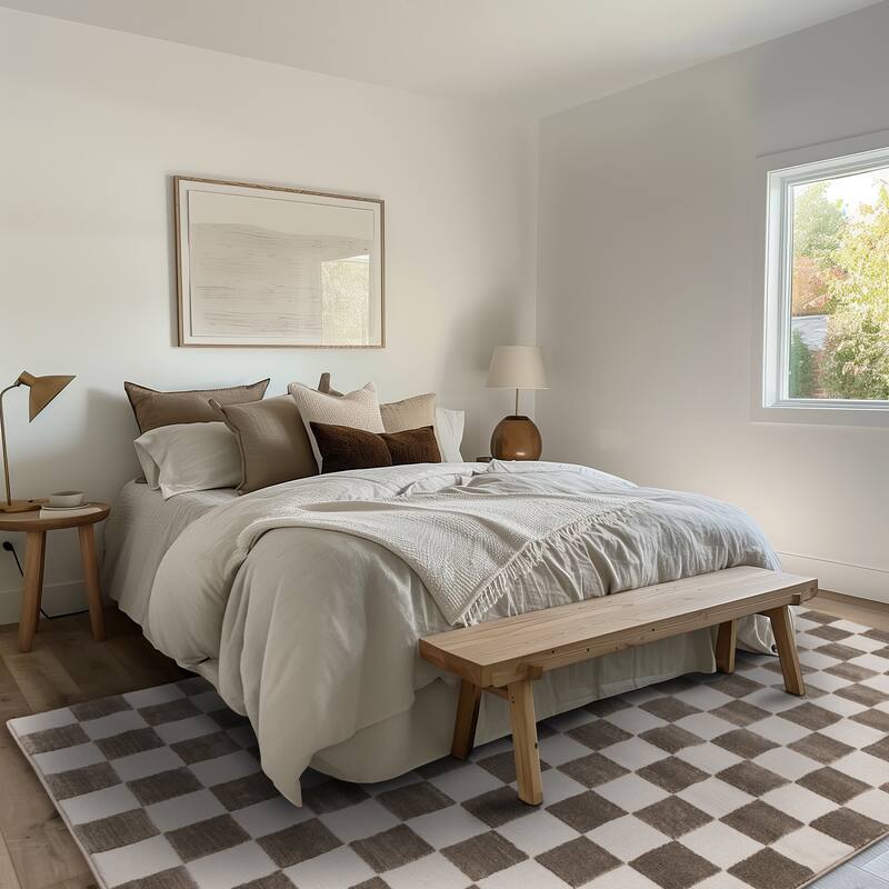 Leopold Collection - Checkered Brown White Geometric Area Rug