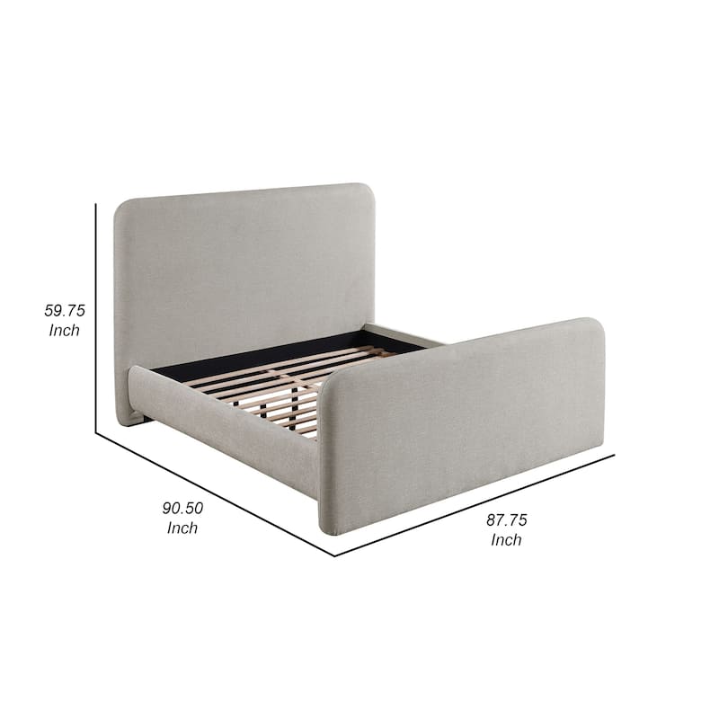 Jene King Size Bed, Upholstered Panel Headboard, Rounded Corners, Gray