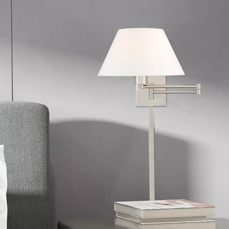 Livex Lighting 1-Light Off-White Shade Swing Arm Wall Lamp, 40039