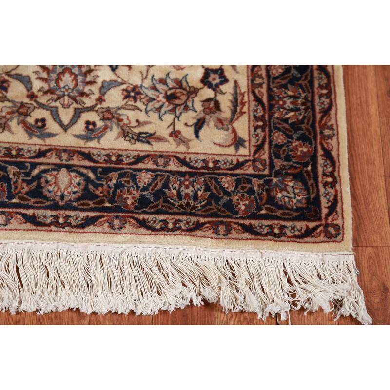 Hand Knotted Oriental 100% Wool Carpet Traditional Floral Beige & Ivories Kashan Runner Rug - 10' 0'' X 2' 7''