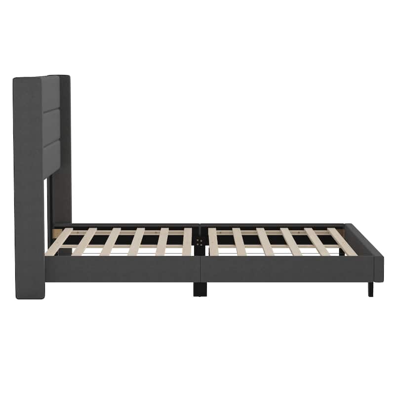 Upholstered Platform Bed with Wingback Headboard