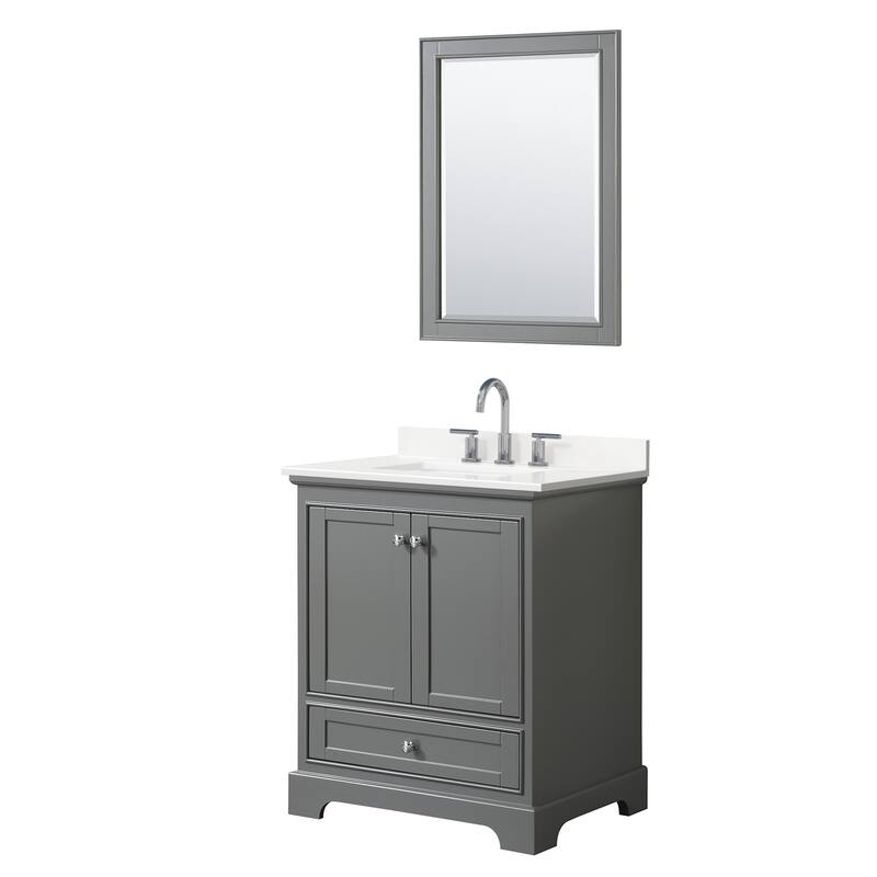 Wyndham Collection WCS202030S-QTZ-US3M24 Deborah 30" Free Standing - Dark Gray / White Quartz Top / Polished Chrome