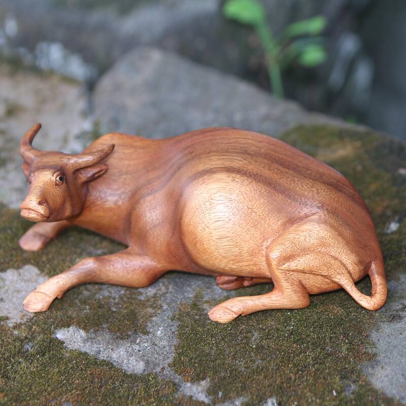 Novica Handmade Resting Buffalo Wood Sculpture