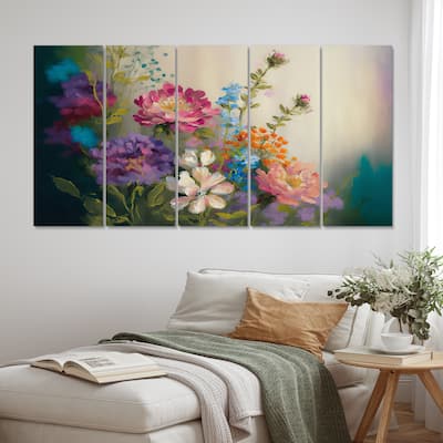Designart "Painted Blossoming Wildflowers III" Floral Bouquet Multipanel Wall Art Living Room